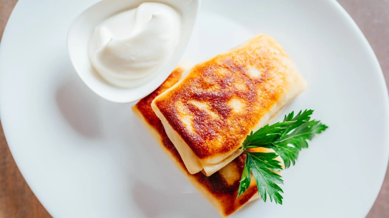 Pancakes with cheese and ham